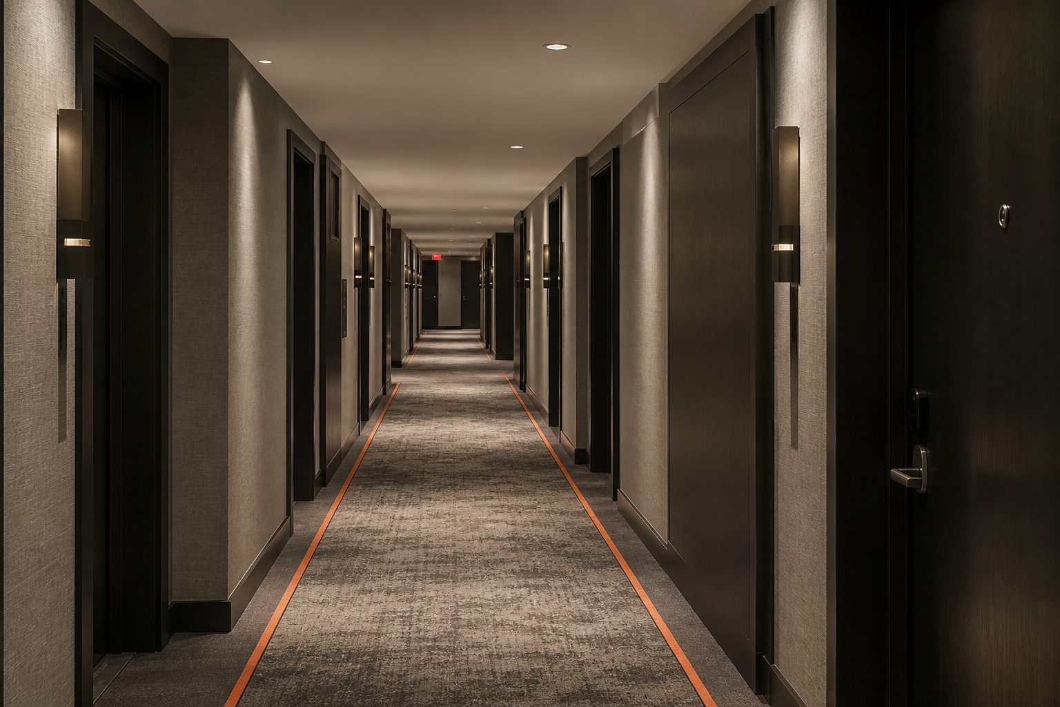 Illustrative hotel corridor